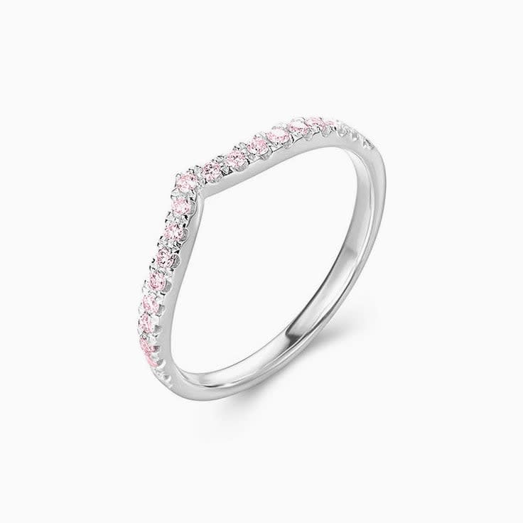 Curved Pink Lab Diamond Wedding Band