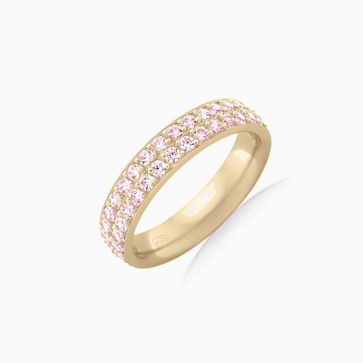 Double Pink Lab row pave set ring B4102