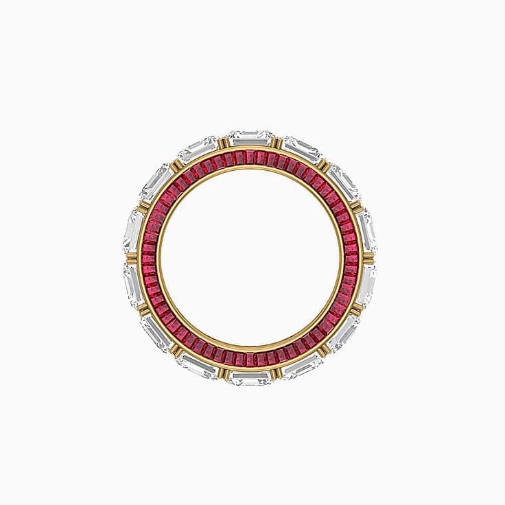 Lab Asscher and ruby baguette diamond ring