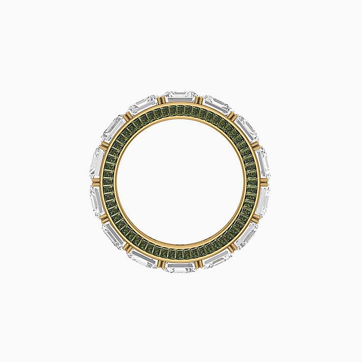 Lab Asscher and Sapphire Green baguette diamond ring