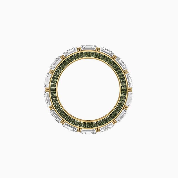 Lab Asscher and Sapphire Green baguette diamond ring