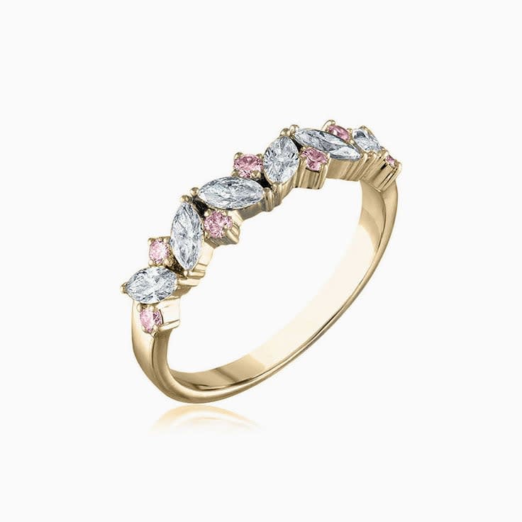 Marquise Pink Lab Round Diamond Band