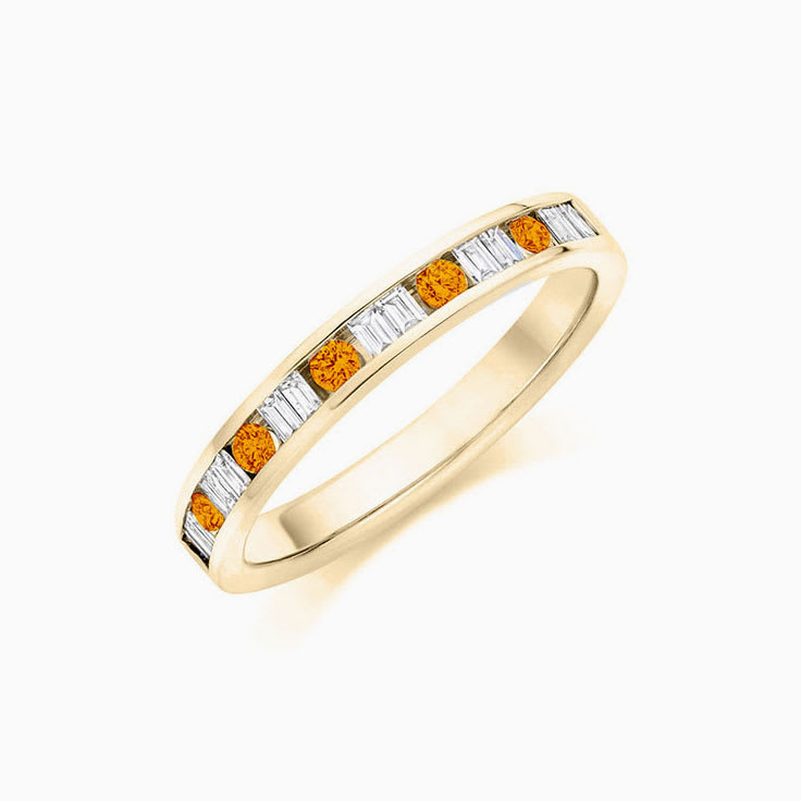 Citrine Baguette and Round Channel set Ring