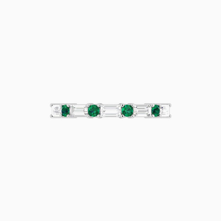 Green Emerald and Baguette Diamond Ring