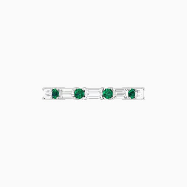 Green Emerald and Baguette Diamond Ring