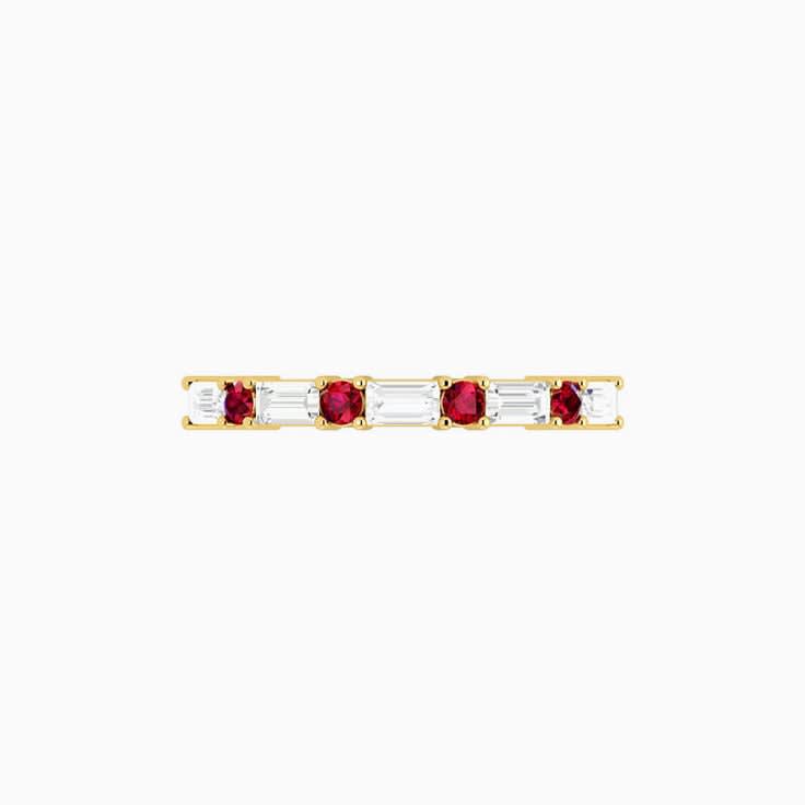 Red Ruby and Baguette Diamond Ring