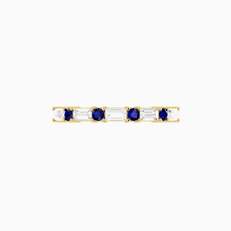 Blue Sapphire and Baguette Diamond Ring