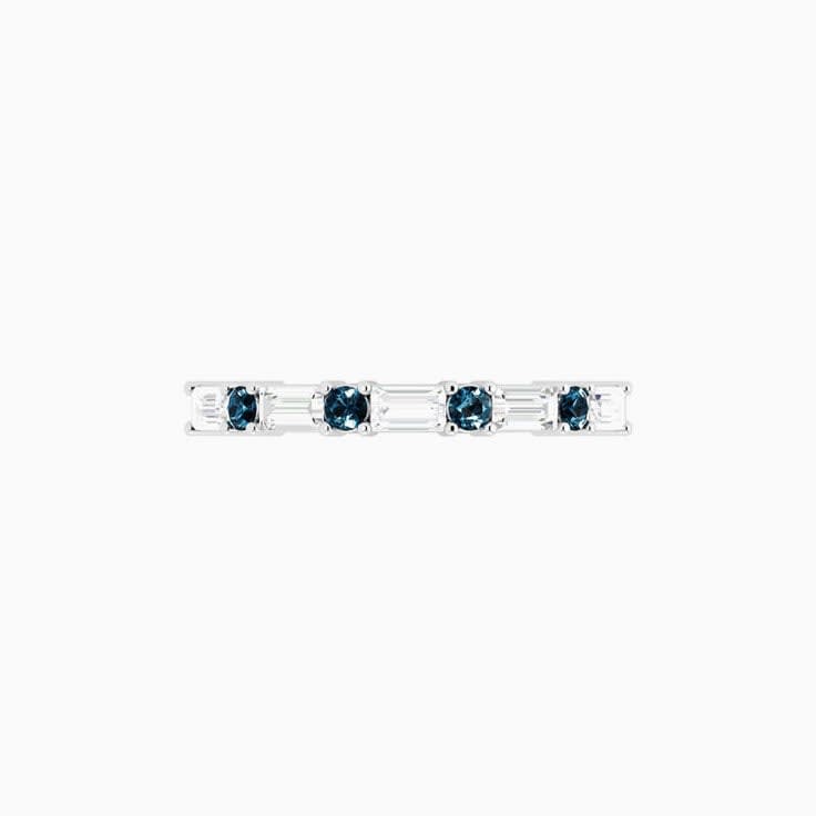 Teal Sapphire and Baguette Diamond Ring