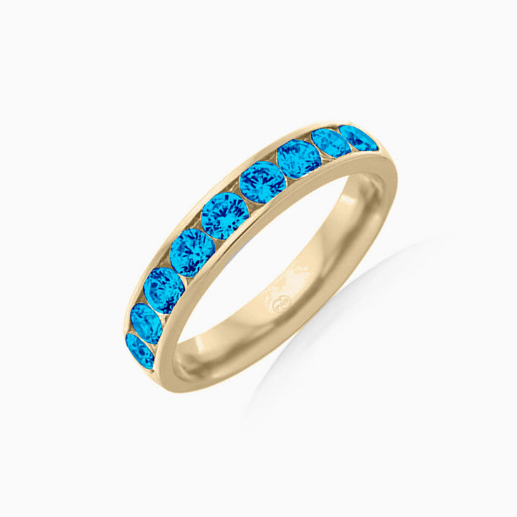 Swiss blue topaz Round diamond Channel set ring