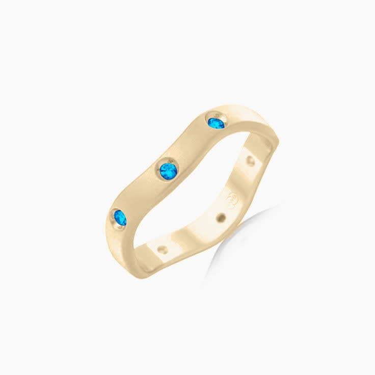 Swiss blue topaz Wave patterned diamond ring