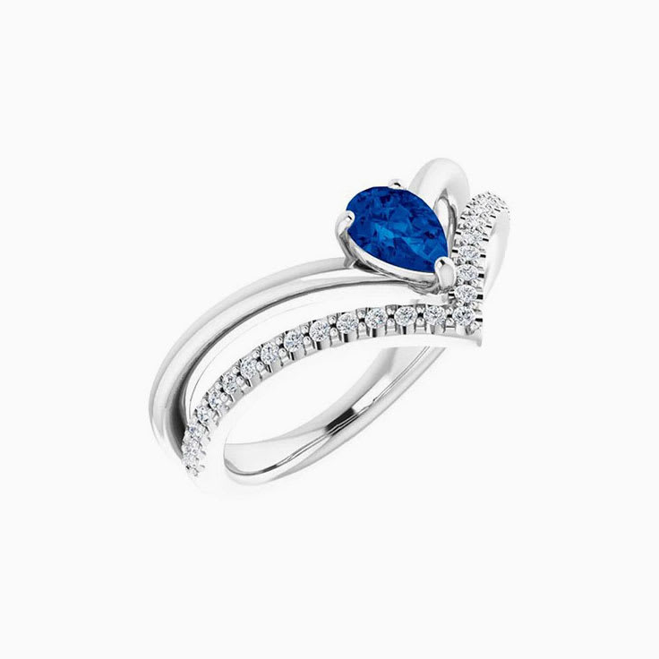 Petite blue sapphire two band Ring