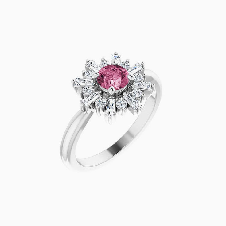 Pink Tourmaline Natural Diamond Ring