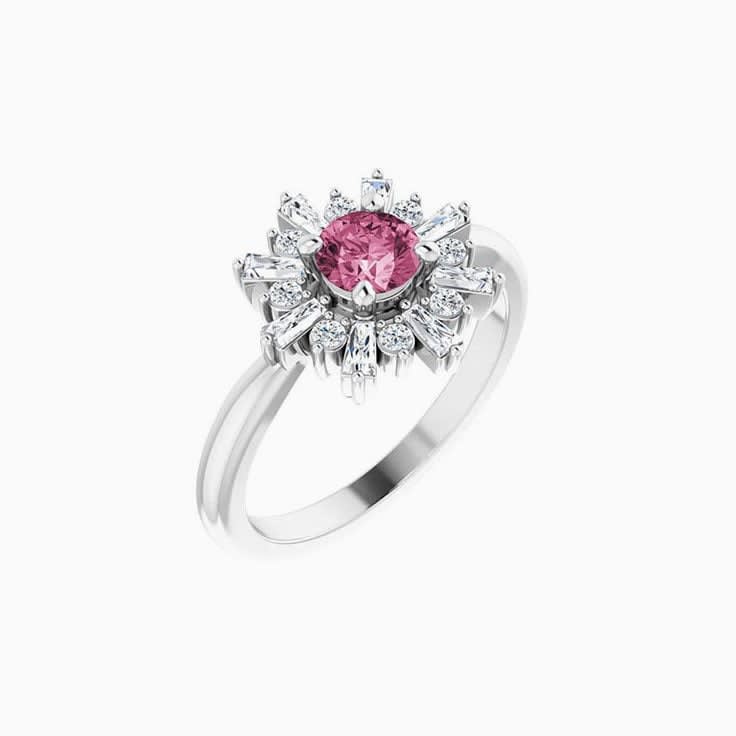 Pink Tourmaline Natural Diamond Ring