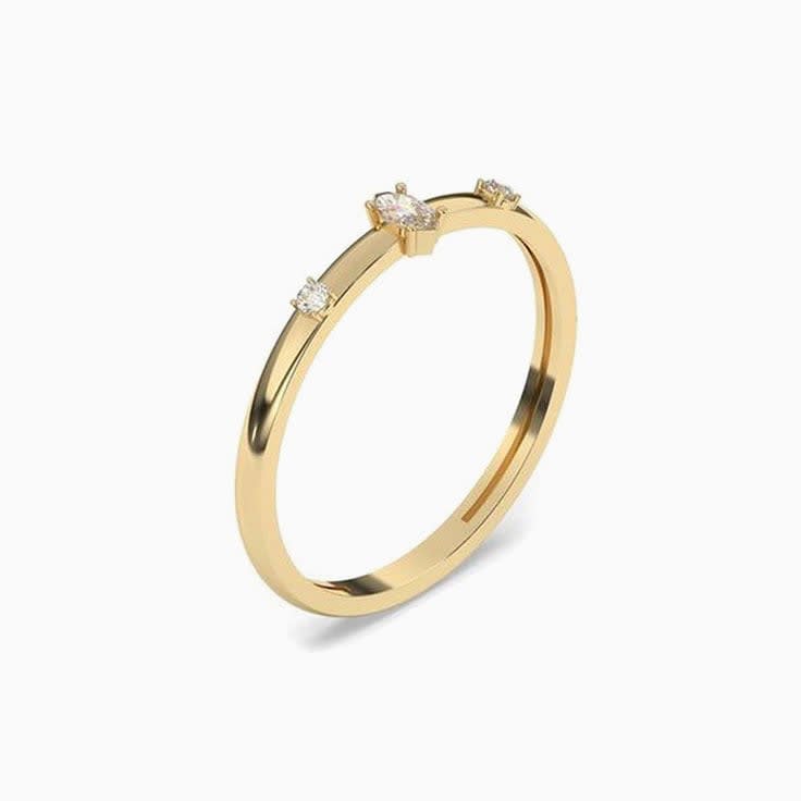 Marquise and round three stone petite ring
