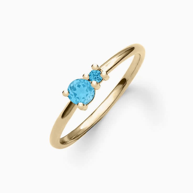 Round Swiss blue topaz Gemstone And Diamond Ring