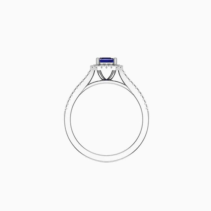 Blue Sapphire With Halo Engagement Ring
