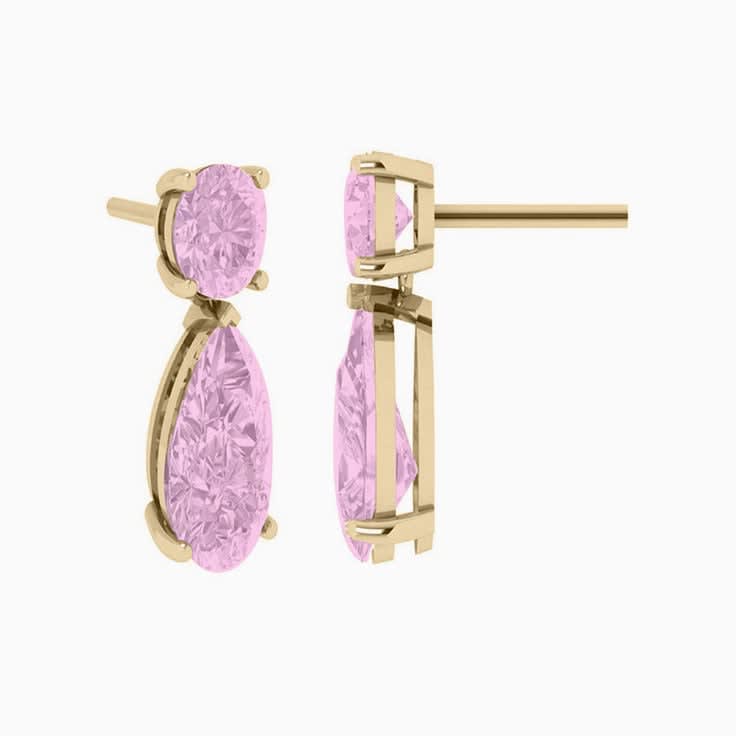 Kunzite Pear And Round Diamond Earrings