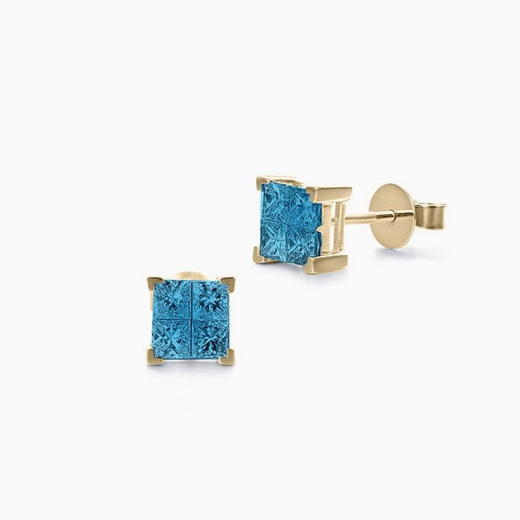 Enhanced Blue Princess cut diamond studs