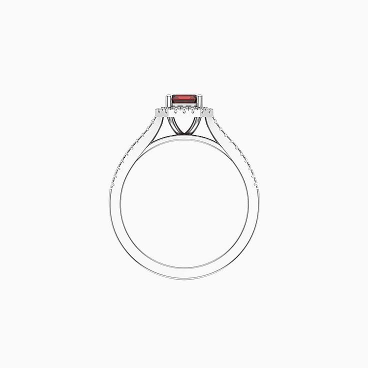 Red Garnet With Halo Engagement Ring