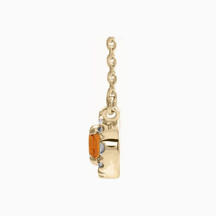 Orange Zircon halo Diamond Necklace