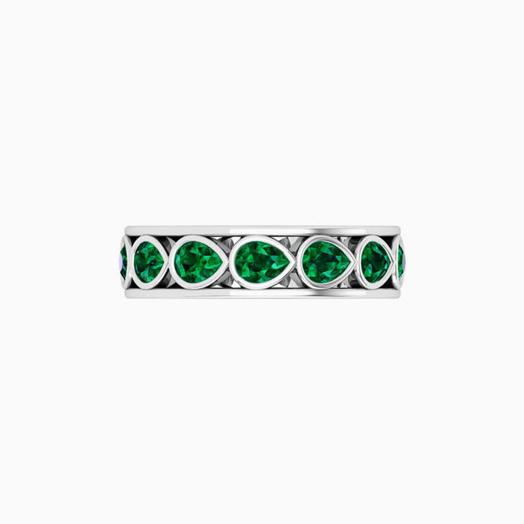 Pear Cut Green Lab grown Emerald Eternity Ring