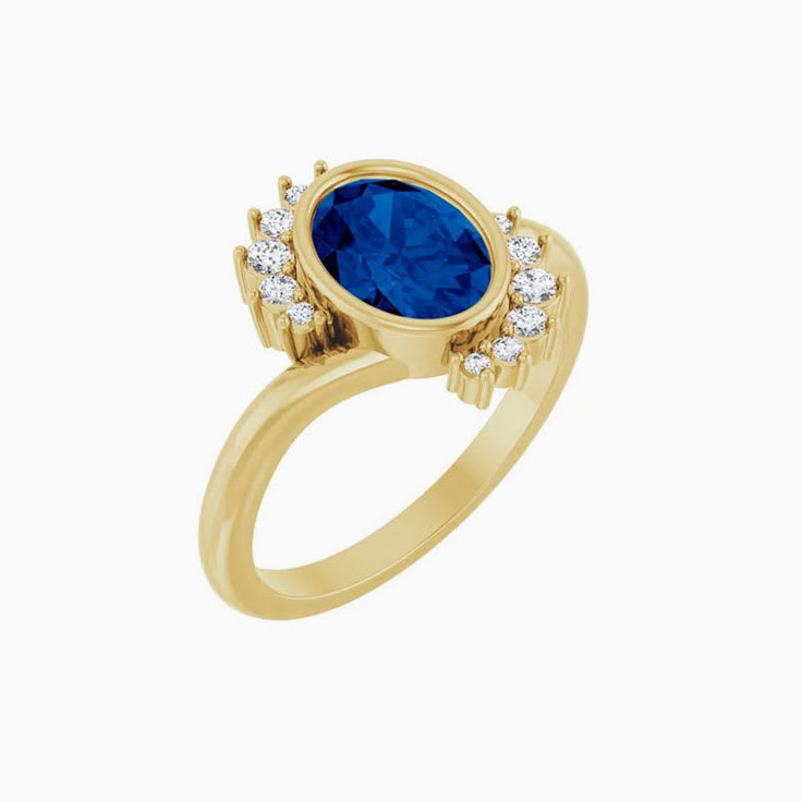 Bezel set Blue Sapphire Diamond Ring