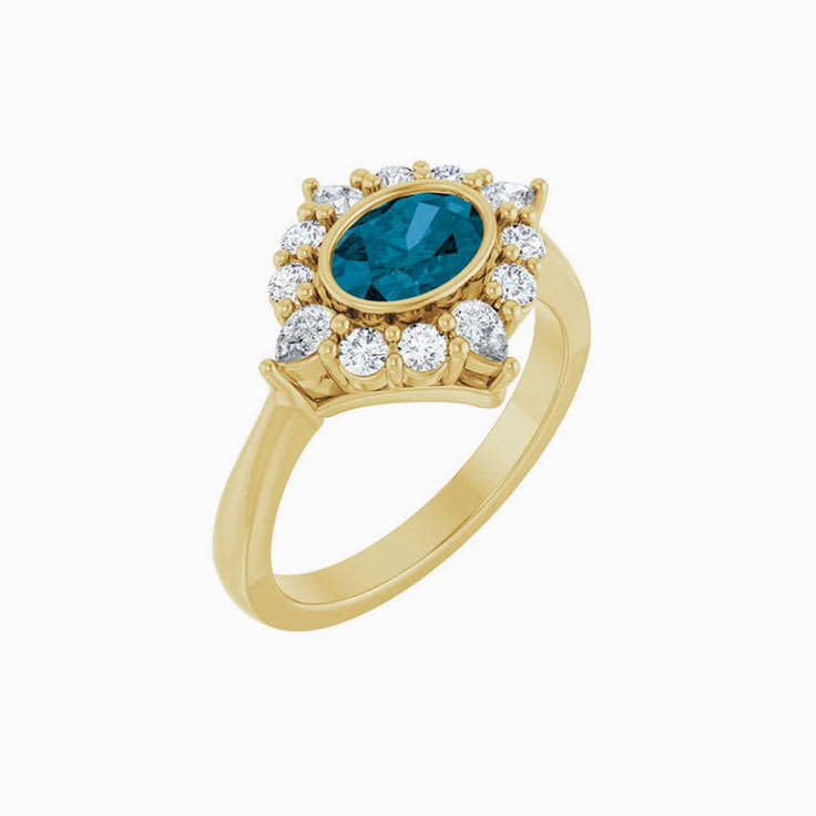 London Blue Topaz Diamond Halo Style Ring