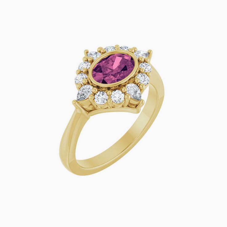 Pink Tourmaline Diamond Halo Style Ring
