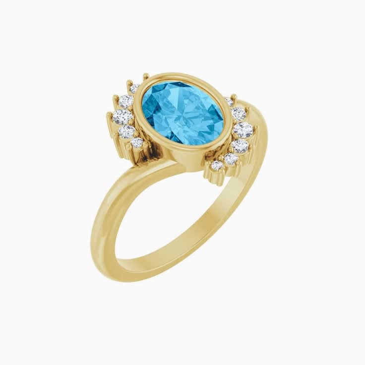 Swiss Blue Topaz Natural Diamond Ring