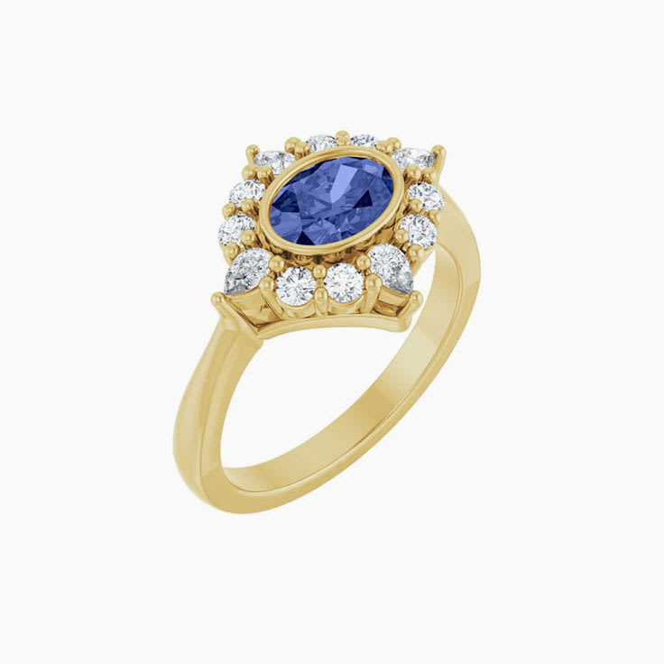 Tanzanite Diamond Halo Style Ring