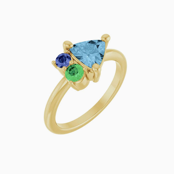 Sky Blue Topaz with Tsavorite Garnet and Tanzanite Ring