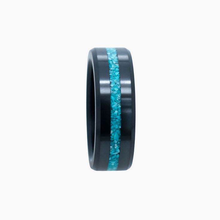 Black Diamond And Turquoise Band Mens Ring