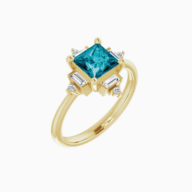 London Blue Topaz Diamond Geometric Ring