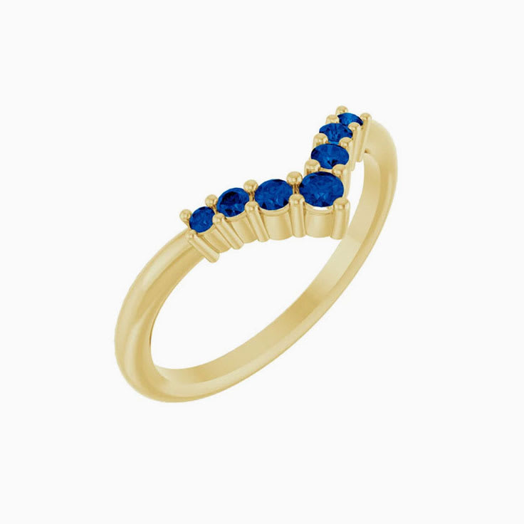 Round Blue Sapphire Graduated V Ring