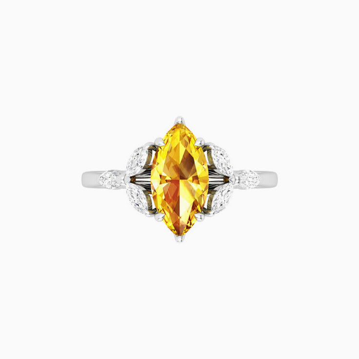 Marquise Natural Yellow Sapphire Set With Marquise Natural Diamonds On The Shoulders