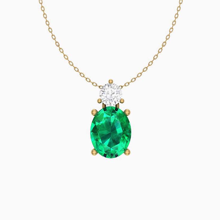 Oval Natural emerald and Natural diamond pendant