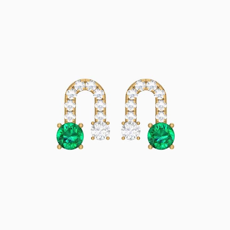 Earring Round Emerald in Lab grown stones