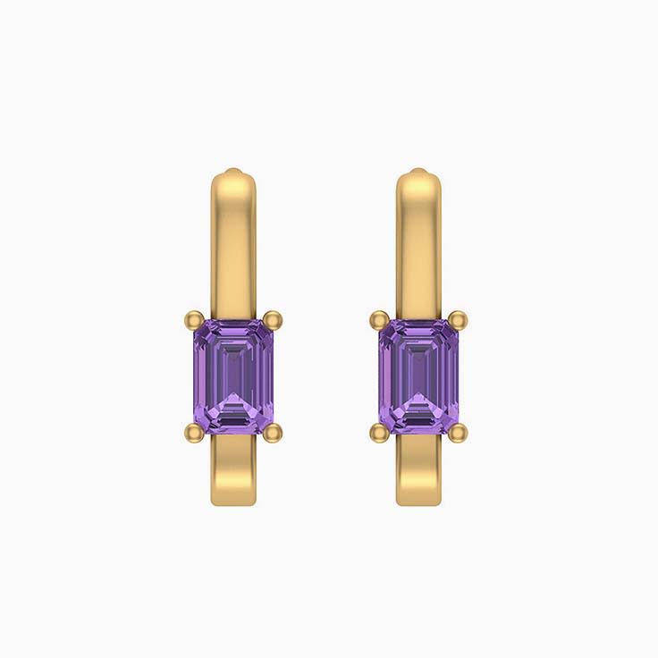 Natural Amethyst Emerald cut Huggies