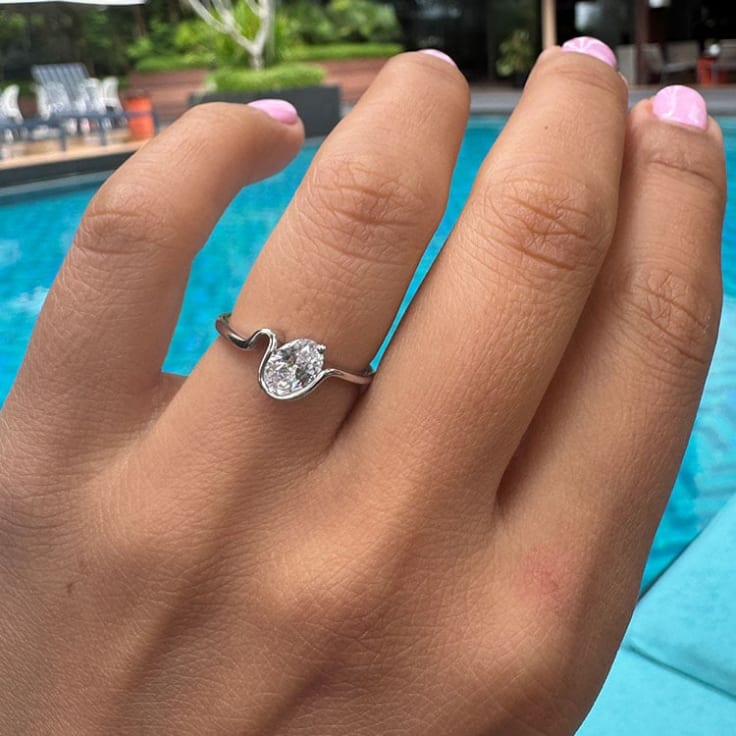 Oval cut wave Lab diamond Engagement ring