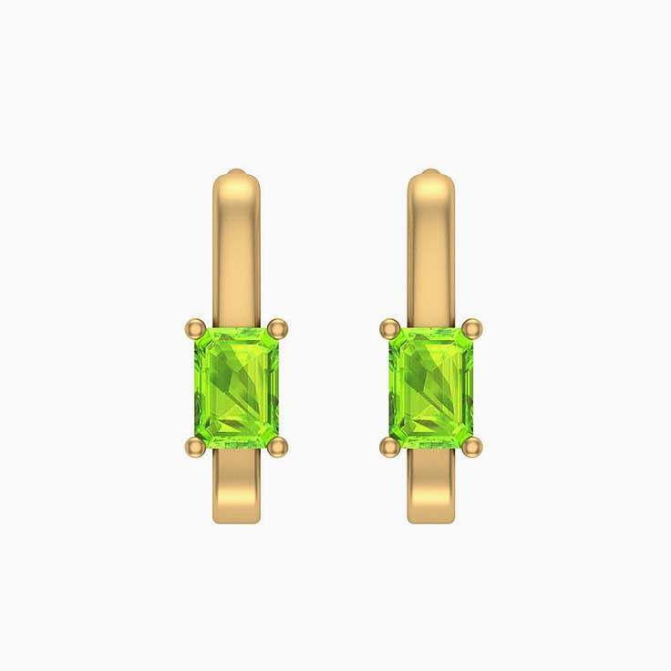 Peridot Emerald cut Huggies