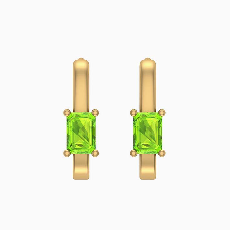 Peridot Emerald cut Huggies