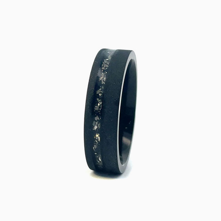 Black Zirconium With Meteorite Strip