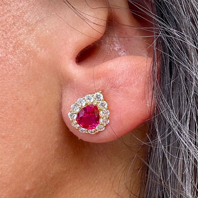 Pear Ruby Diamond Earrings