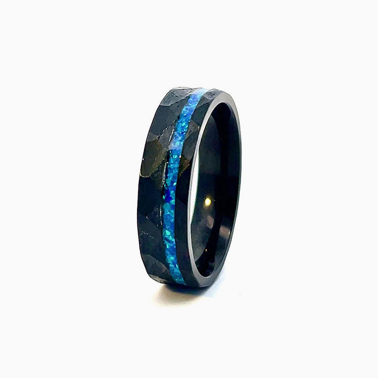 Hammer finish Opal and zirconium ring