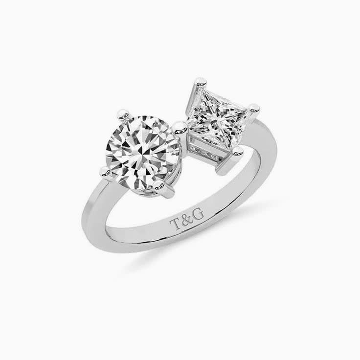 Round and princess lab diamond ring