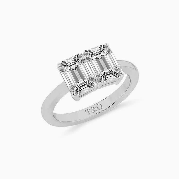 Two lab grown emerald cut diamond ring