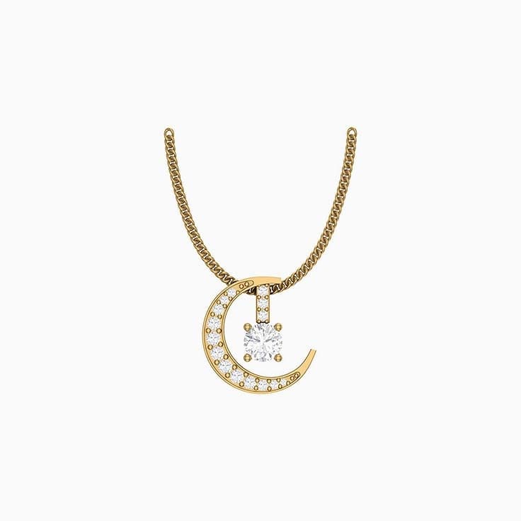 Moon crescent with lab diamonds and chain necklace 45cm length,1.5mm width chain