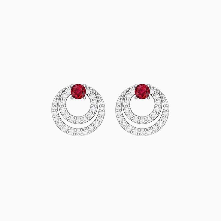 Double loop ruby and diamond earrings
