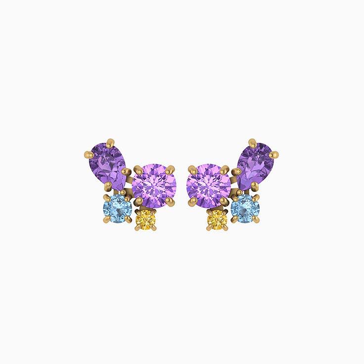 Colour of life Natural Amethyst  Blue topaz Citrine Earrings