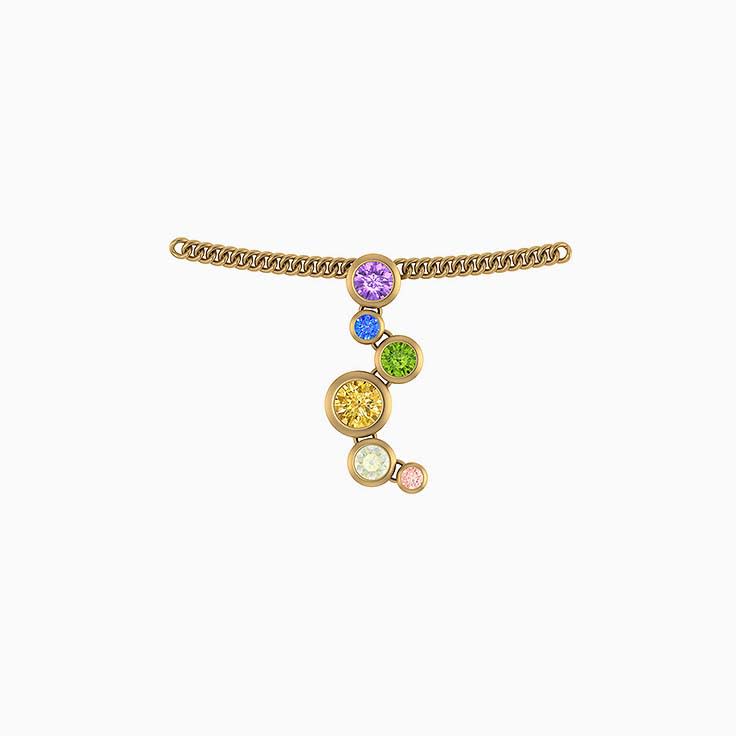 Family Birthstone necklace set in semiprecious stone and 45cm length by 1.7mm width curb chain